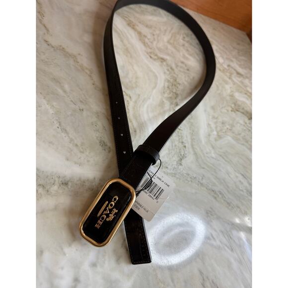 Coach Morgan Croc Embossed Logo Leather Belt Black Gold main image 4